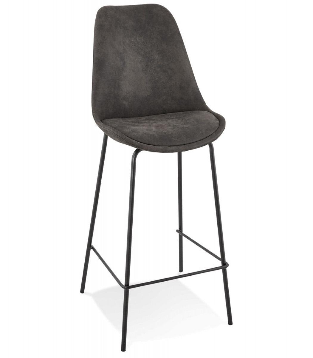 Tabouret snack mi-hauteur 'TAO MINI' en microfibre grise et pieds en métal noir