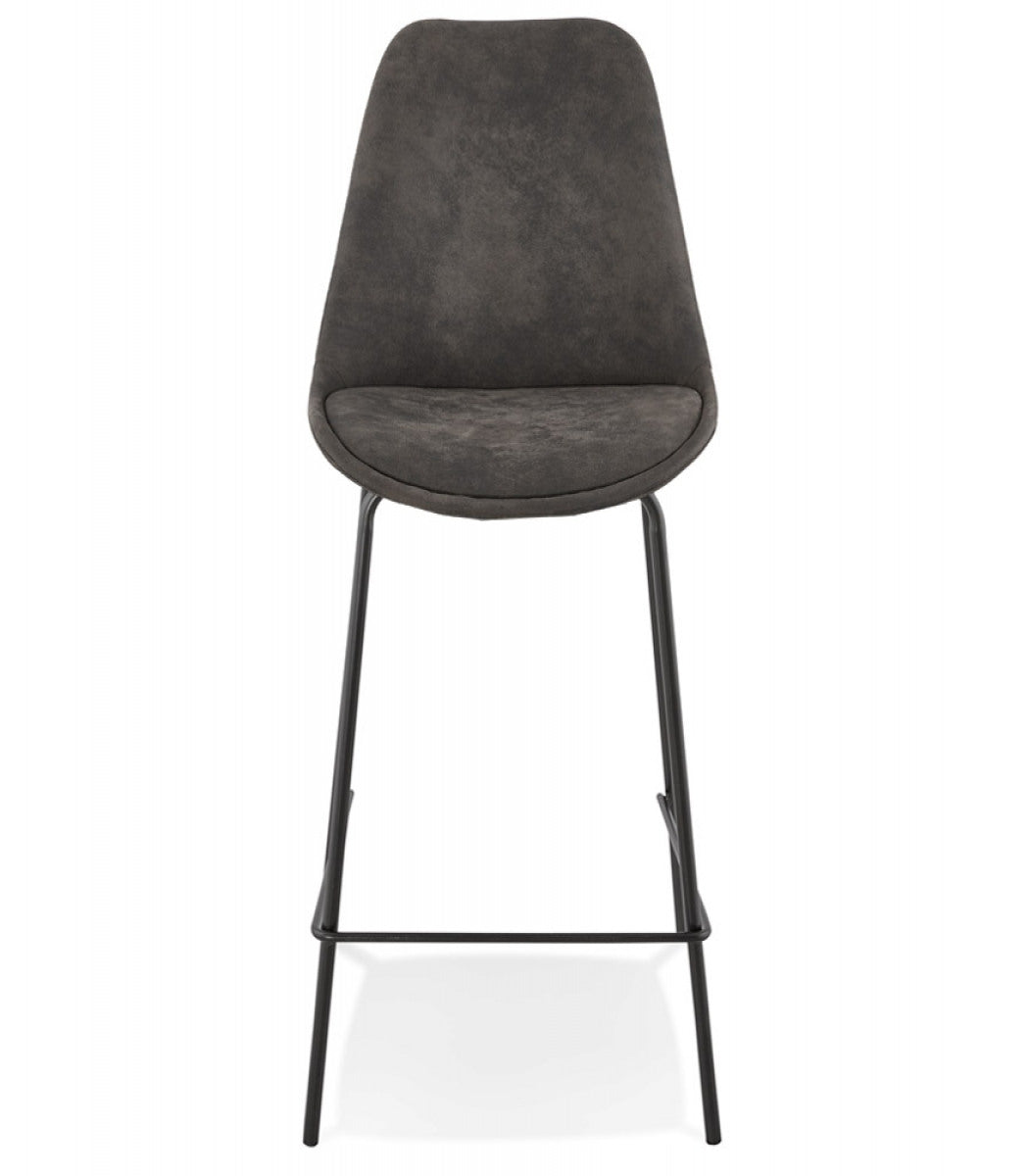Tabouret snack mi-hauteur 'TAO MINI' en microfibre grise et pieds en métal noir