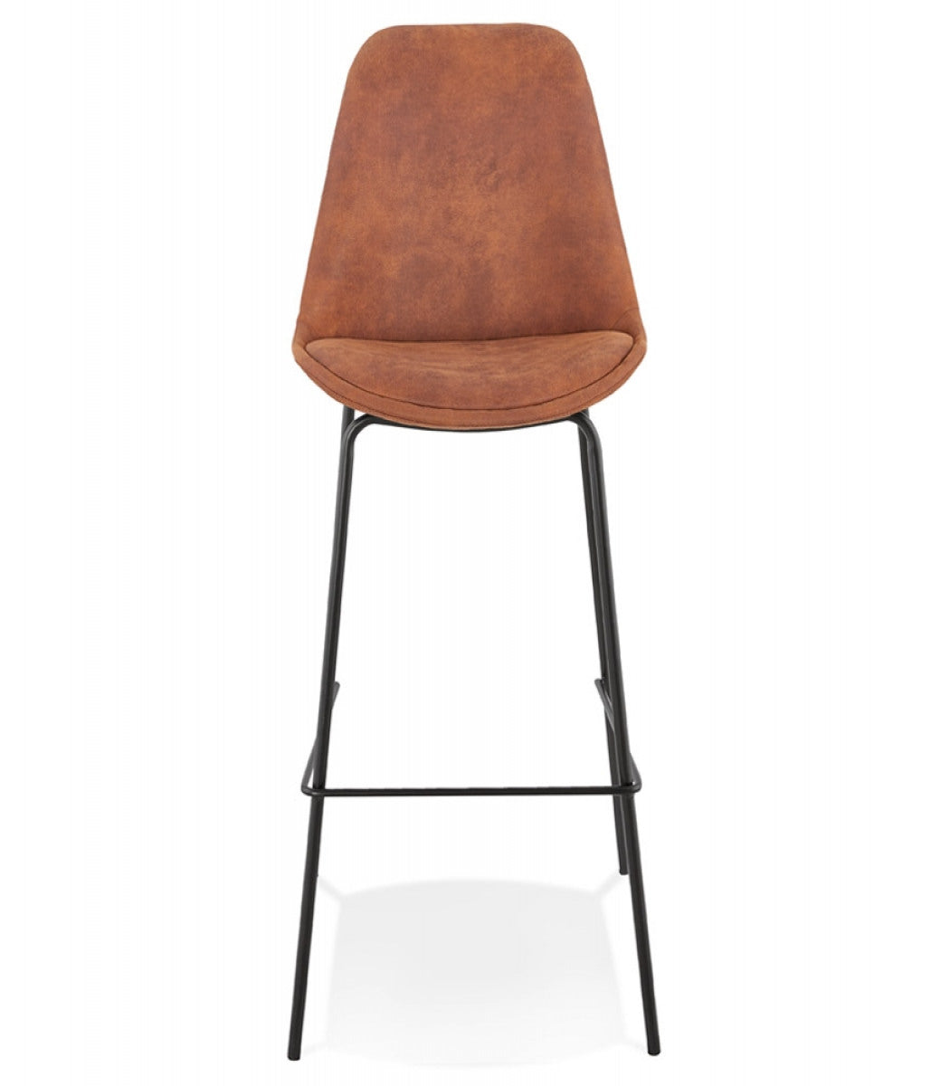 Tabouret de bar 'TAO' en microfibre brune et pieds en métal noir