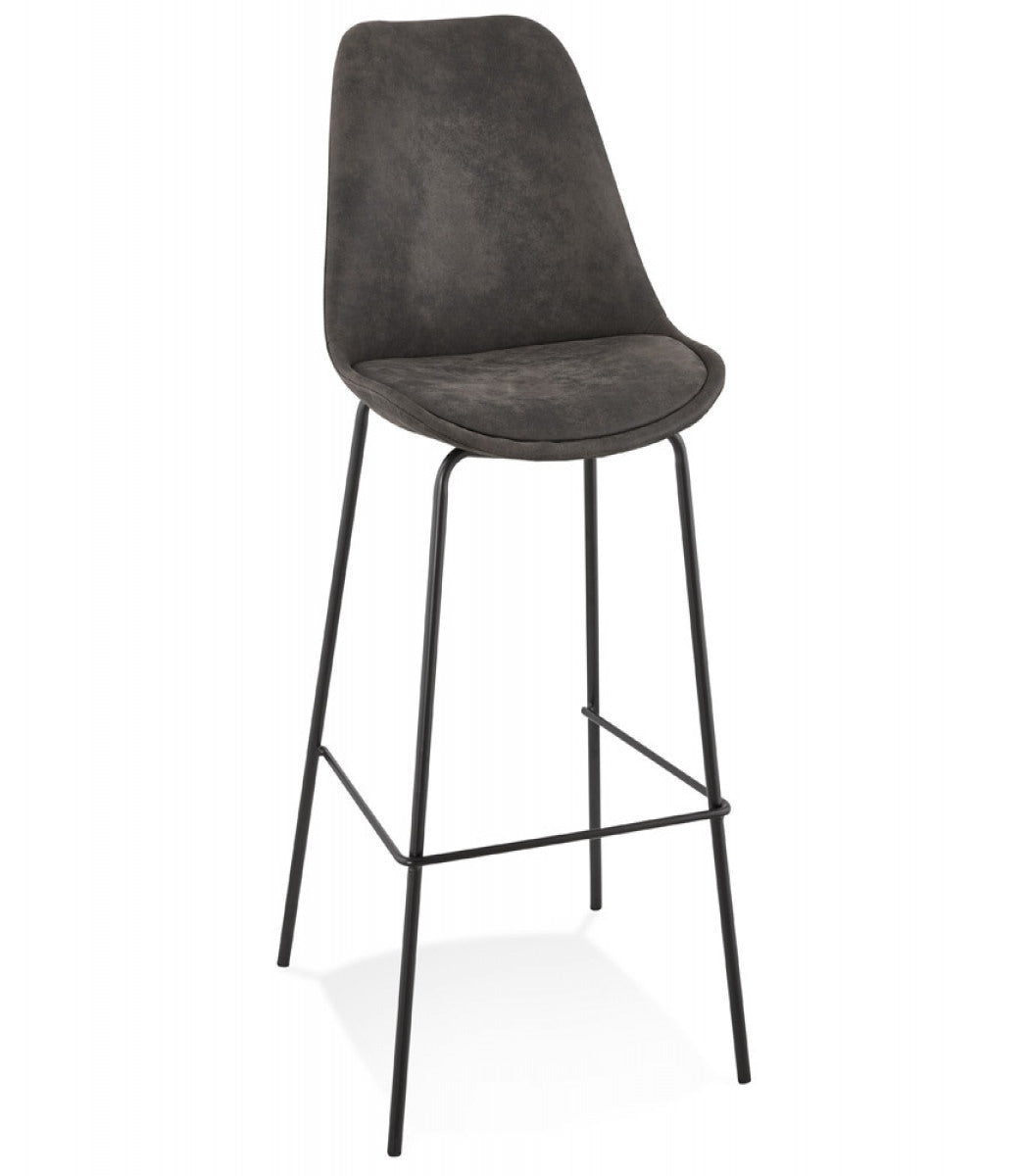 Tabouret de bar 'TAO' en microfibre grise et pieds en métal noir