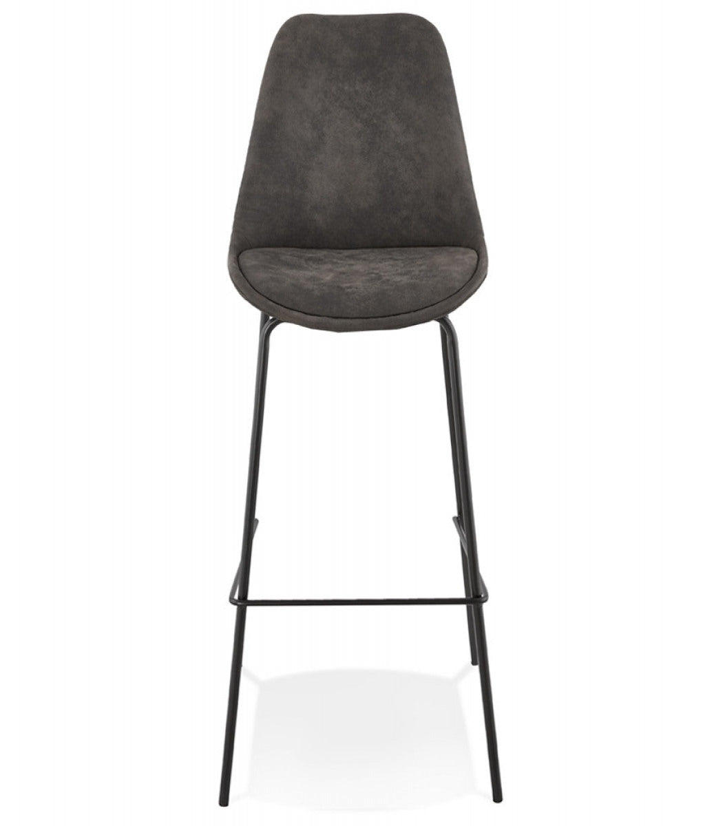 Tabouret de bar 'TAO' en microfibre grise et pieds en métal noir