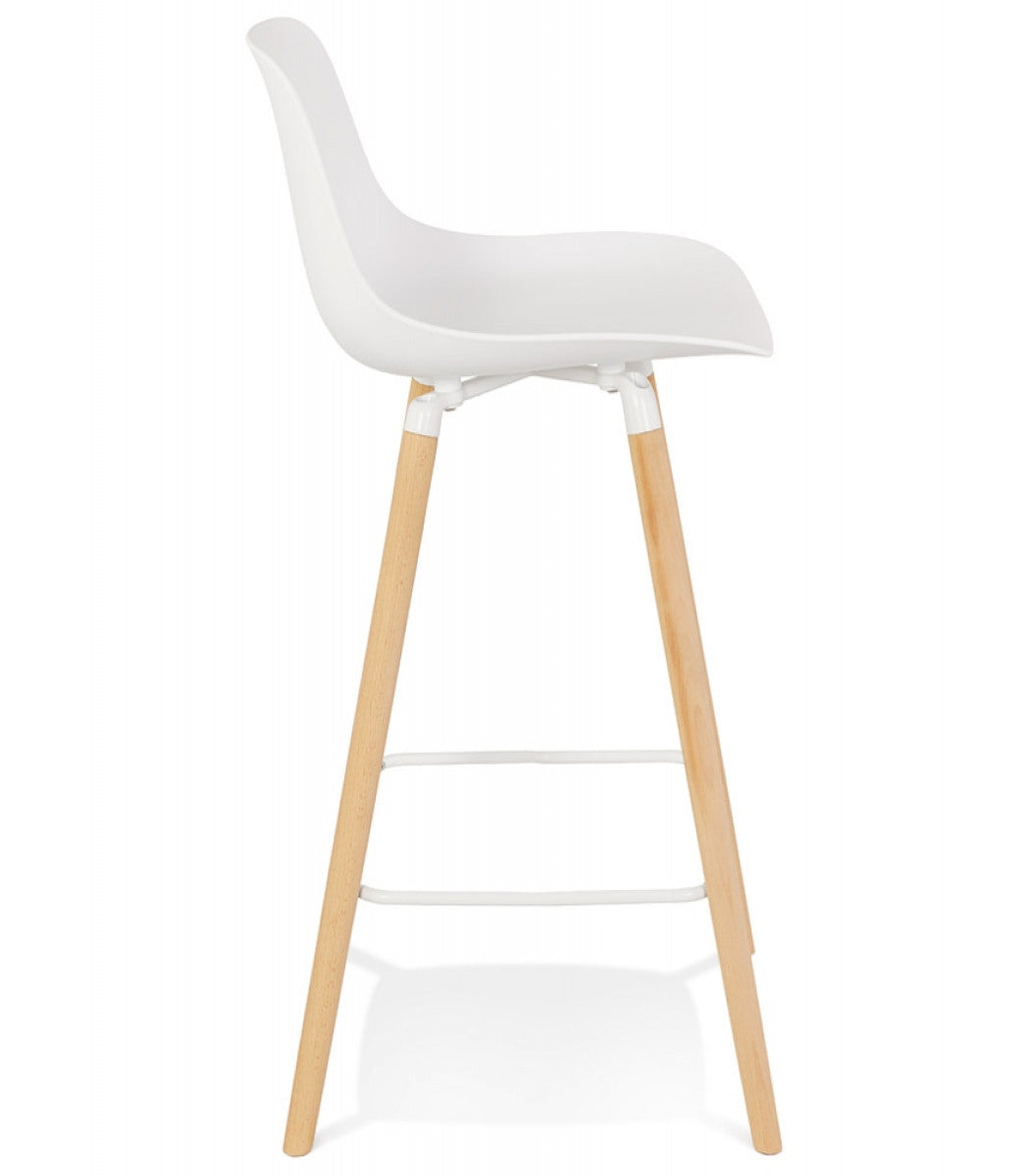 Tabouret snack mi-hauteur 'TATSU MINI' blanc avec pieds en bois naturel