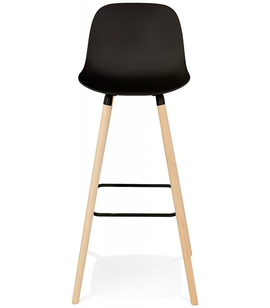 Tabouret de bar 'TATSU' noir avec pieds en bois naturel
