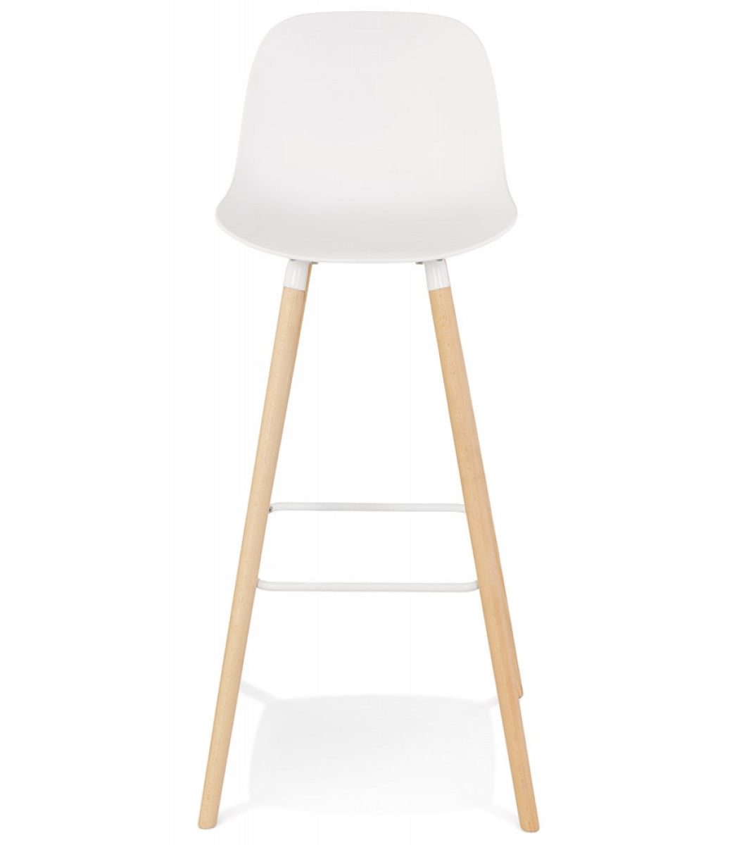 Tabouret de bar 'TATSU' blanc avec pieds en bois naturel