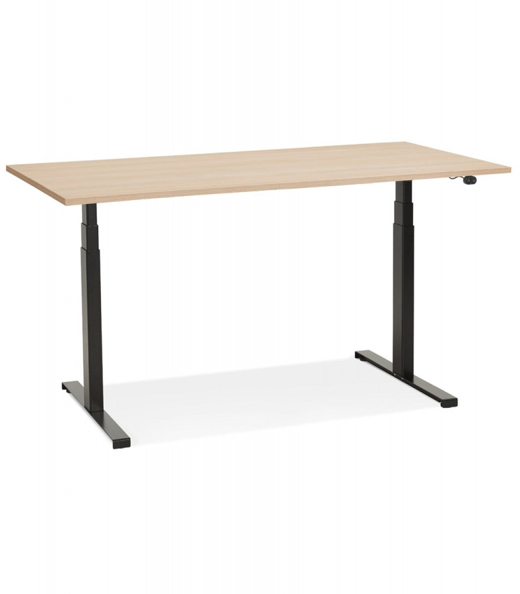 Bureau assis debout électrique 'TRONIK' noir avec plateau en bois finition naturelle - 140x70 cm