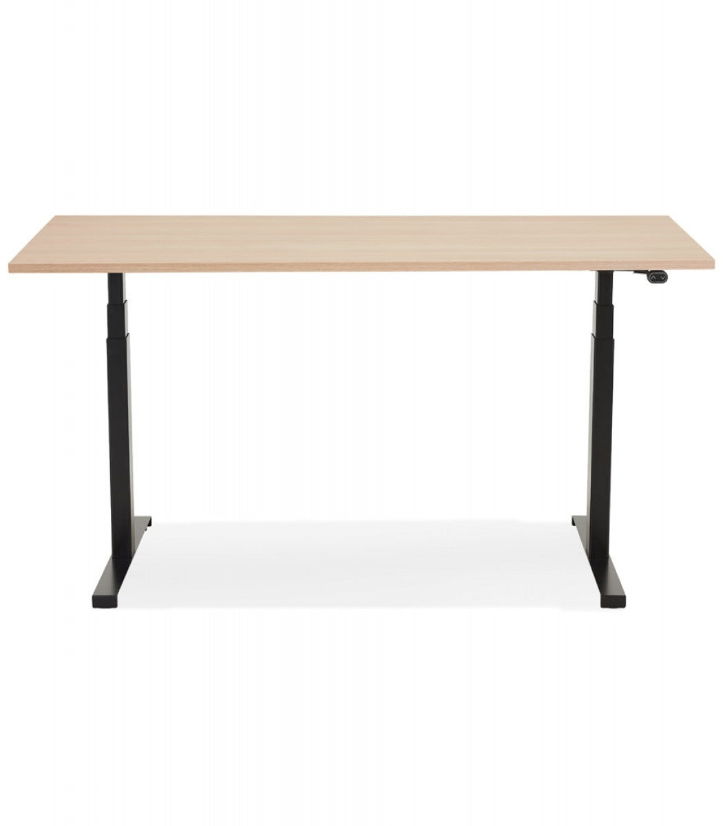 Bureau assis debout électrique 'TRONIK' noir avec plateau en bois finition naturelle - 140x70 cm