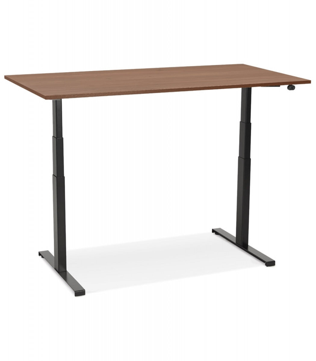 Bureau assis debout électrique 'TRONIK' noir avec plateau en bois finition Noyer - 140x70 cm