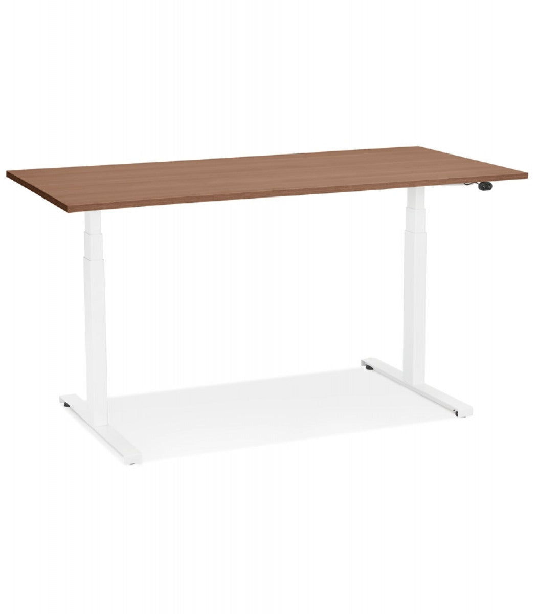 Bureau assis debout électrique 'TRONIK' blanc avec plateau en bois finition Noyer - 140x70 cm