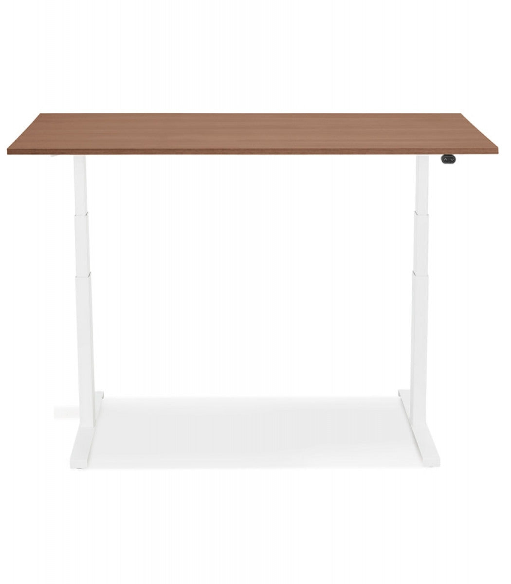Bureau assis debout électrique 'TRONIK' blanc avec plateau en bois finition Noyer - 140x70 cm