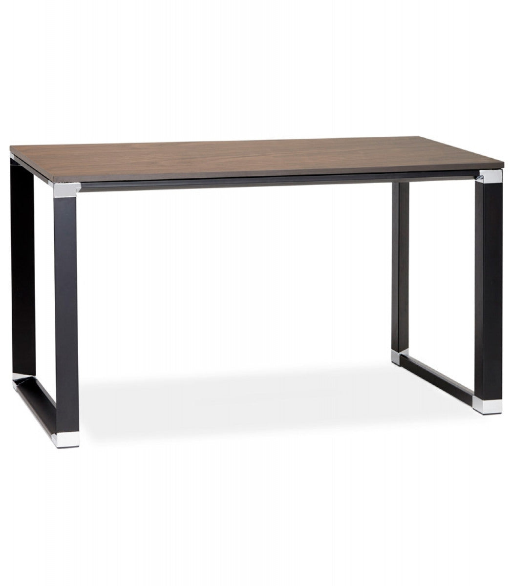 Petit bureau droit design 'XLINE' en bois finition Noyer et métal noir - 140x70 cm