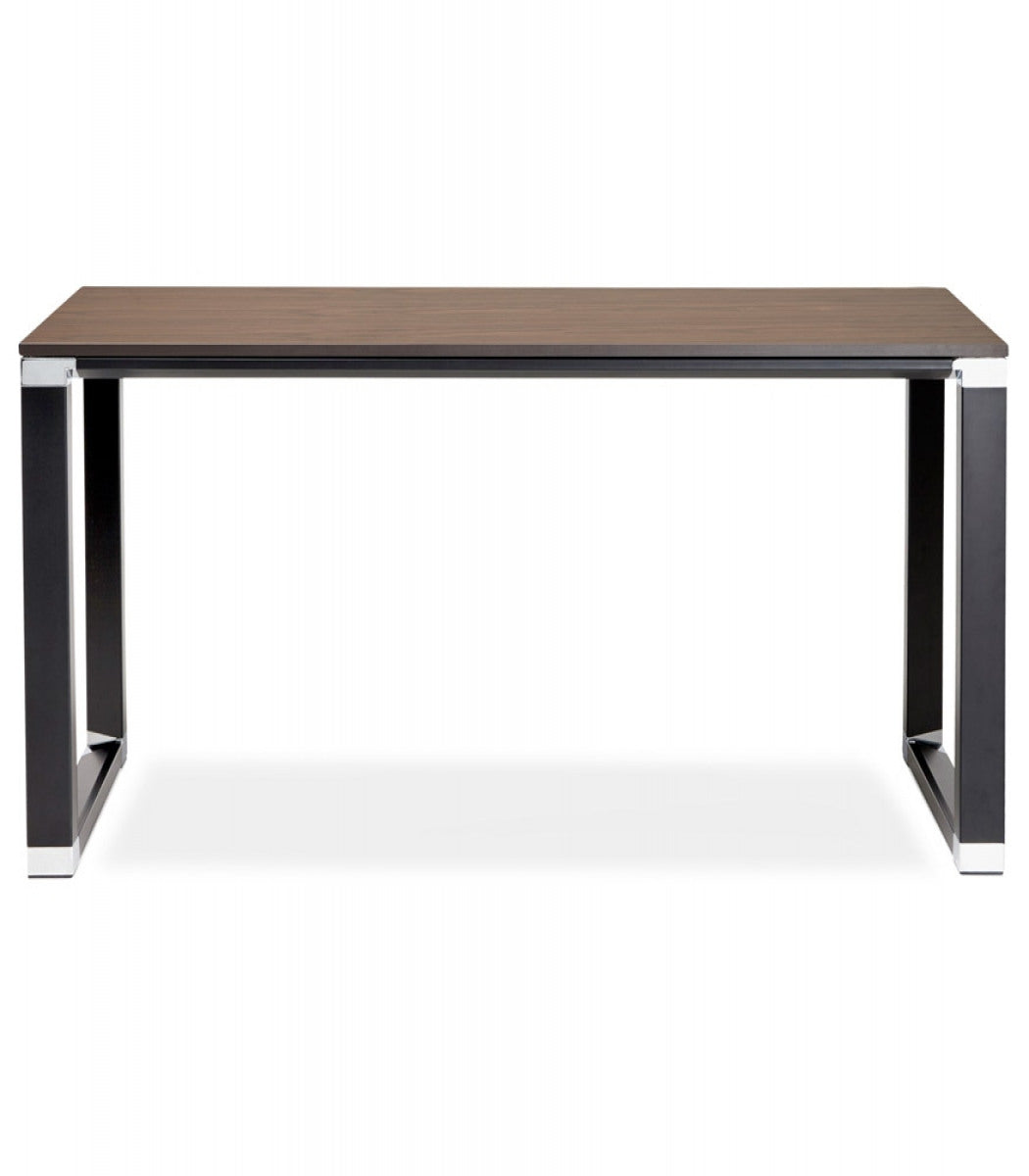 Petit bureau droit design 'XLINE' en bois finition Noyer et métal noir - 140x70 cm