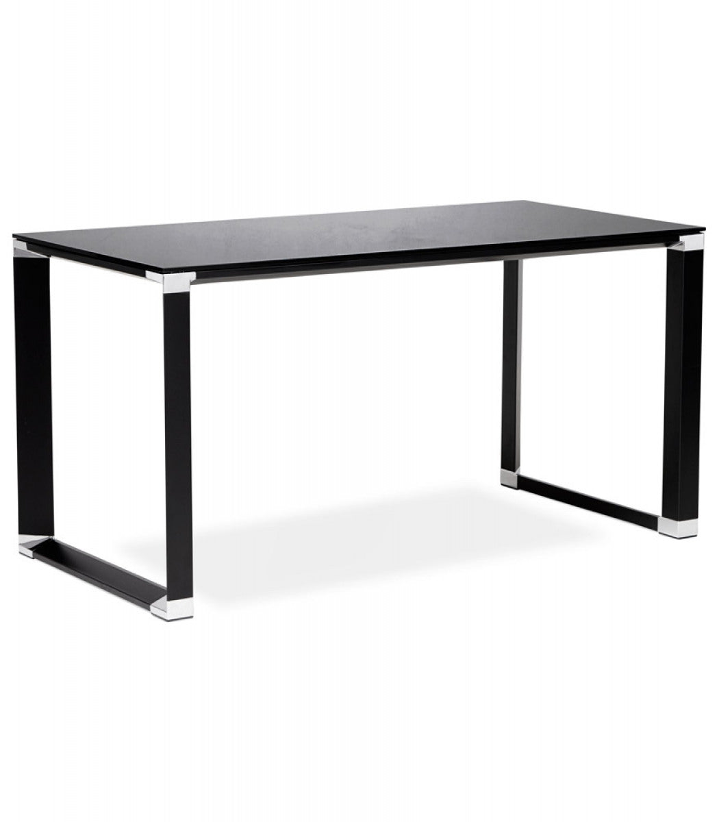 Bureau de direction droit design 'XLINE' en verre noir - 160x80 cm