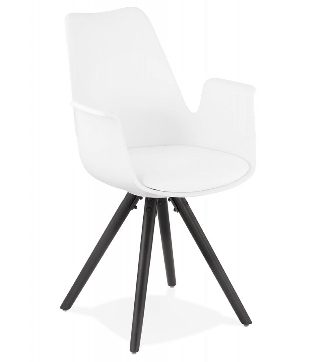 Chaise avec accoudoirs 'ZALIK' blanche avec pieds en bois noir