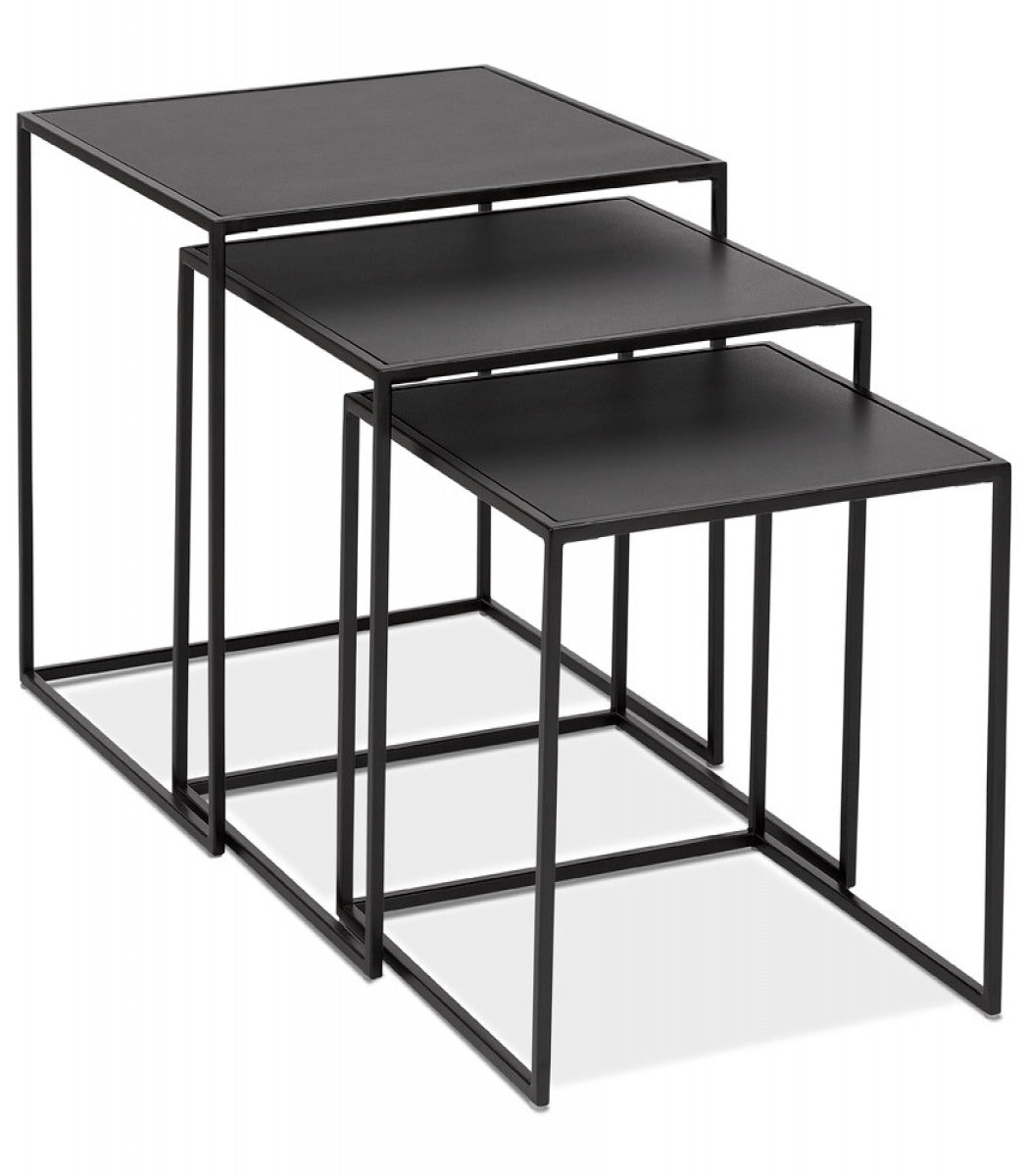 Set de 3 tables gigognes emboîtables 'BAGGY' en bois et métal noir