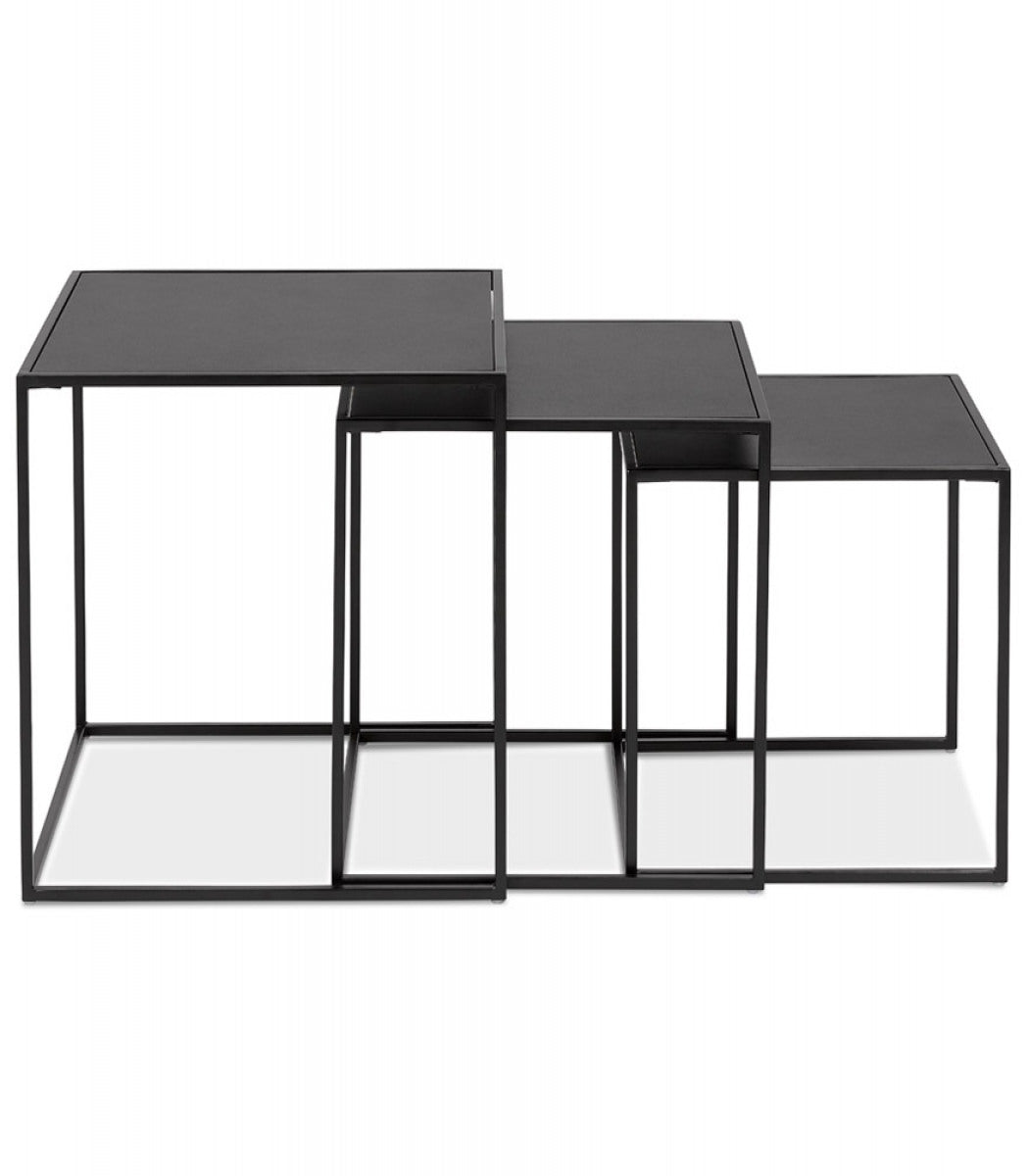 Set de 3 tables gigognes emboîtables 'BAGGY' en bois et métal noir