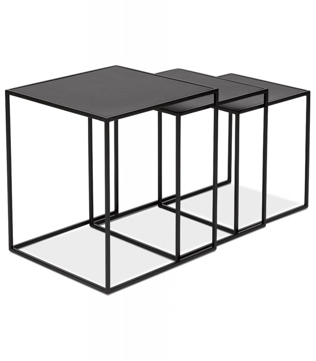 Set de 3 tables gigognes emboîtables 'BAGGY' en bois et métal noir