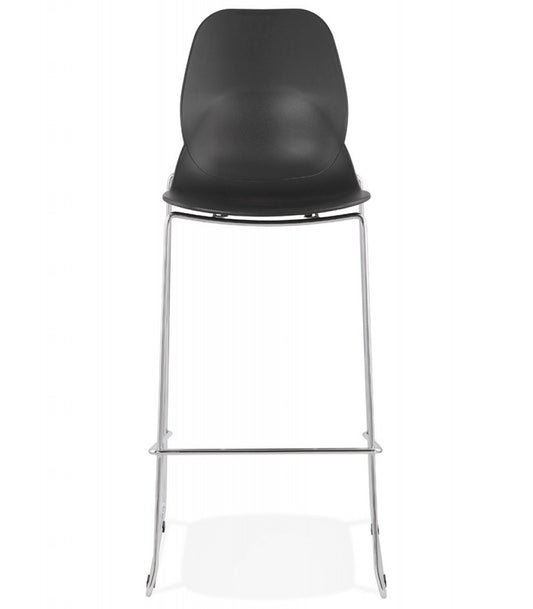 Tabouret de bar design empilable 'BERLIN' noir avec pied en métal chromé