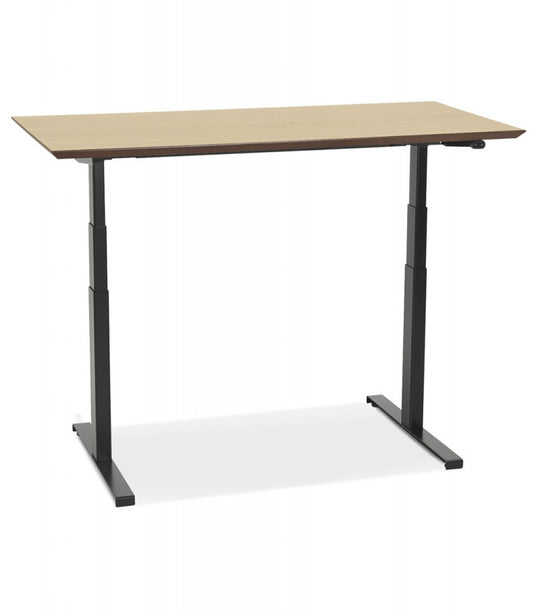 Bureau assis-debout électrique 'BIONIK'avec plateau en bois finition naturelle et pied en métal noir - 150x70 cm