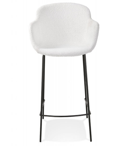 Tabouret snack mi-hauteur 'CADRIX MINI' en tissu bouclé blanc