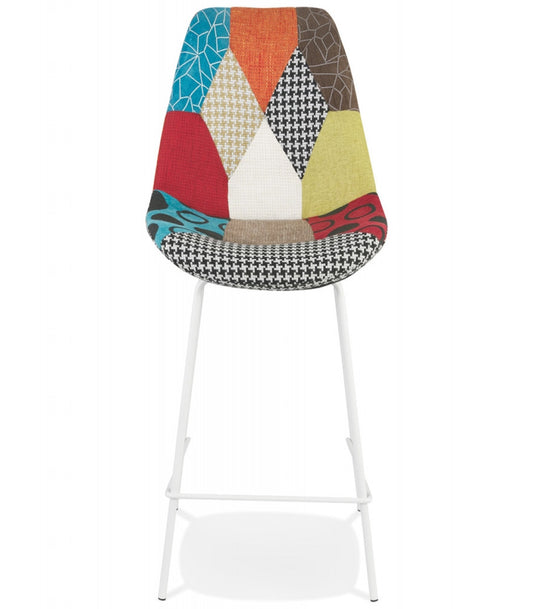 Tabouret snack mi-hauteur 'CAPSUL MINI' style patchwork avec pied en métal blanc