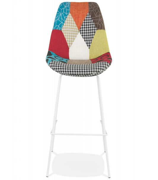 Tabouret de bar 'CAPSUL' style patchwork avec pied en métal blanc