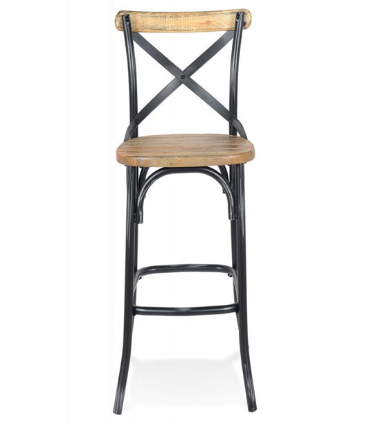 Tabouret de bar 'COTTAGE' en bois finition Noyer effet vieilli noir