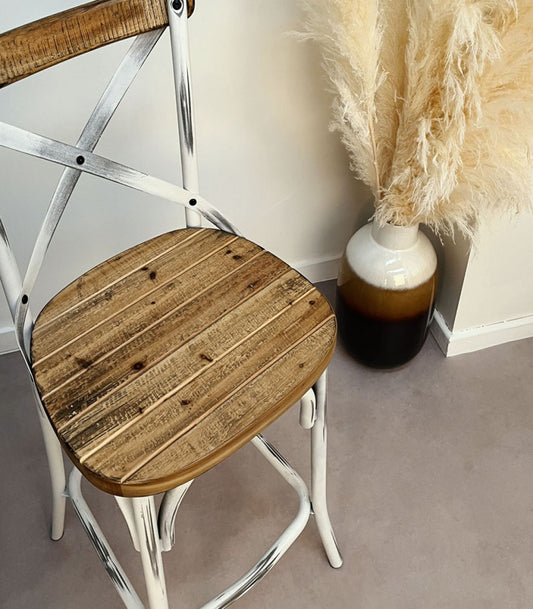 Tabouret de bar 'COTTAGE' en bois finition Noyer effet vieilli
