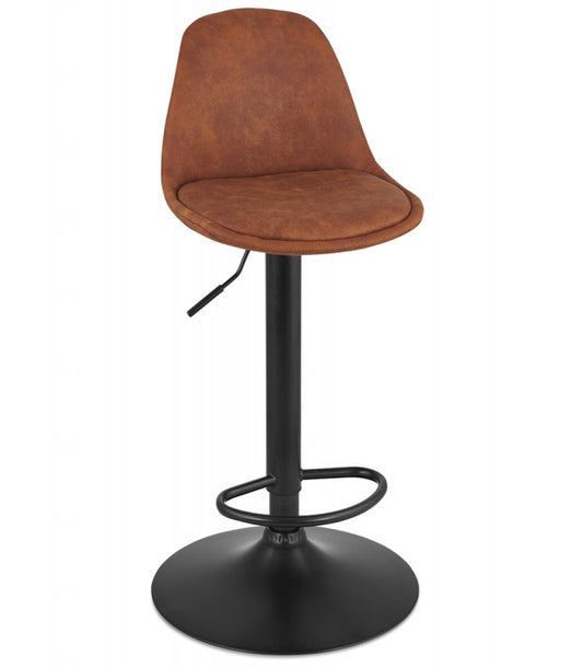 Tabouret réglable 'CROUPION' en microfibre brun et pied en métal noir