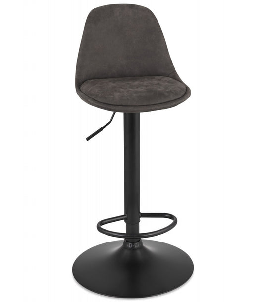 Tabouret réglable 'CROUPION' en microfibre gris foncé et pied en métal noir