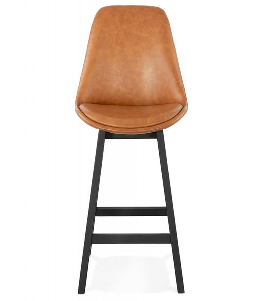 Tabouret snack mi-hauteur 'ELENA MINI' brun en matière synthétique et pied en bois noir