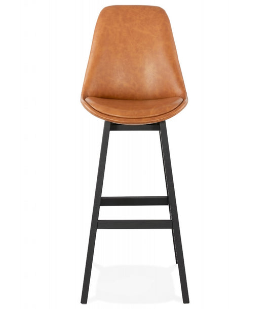 Tabouret de bar 'ELENA' brun en matière synthétique et pied en bois noir