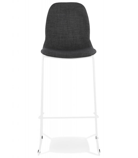 Tabouret de bar empilable 'FAKIR' en tissu gris foncé et pied en métal blanc