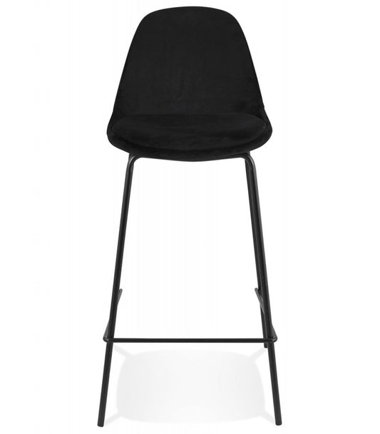 Tabouret snack mi-hauteur 'FENTON MINI' en velours noir et pied en métal noir