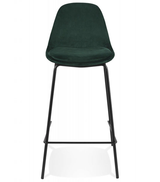 Tabouret snack mi-hauteur 'FENTON MINI' en velours vert et pied en métal noir