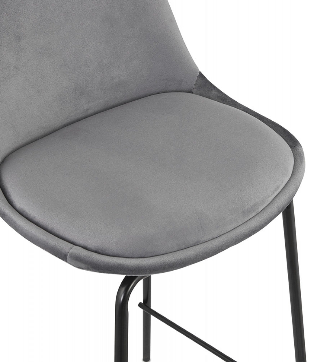 Tabouret snack mi-hauteur 'FENTON MINI' en velours gris et pied en métal noir