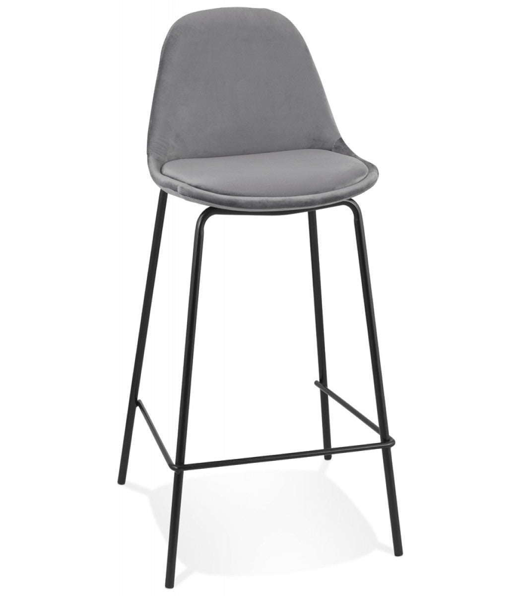 Tabouret snack mi-hauteur 'FENTON MINI' en velours gris et pied en métal noir