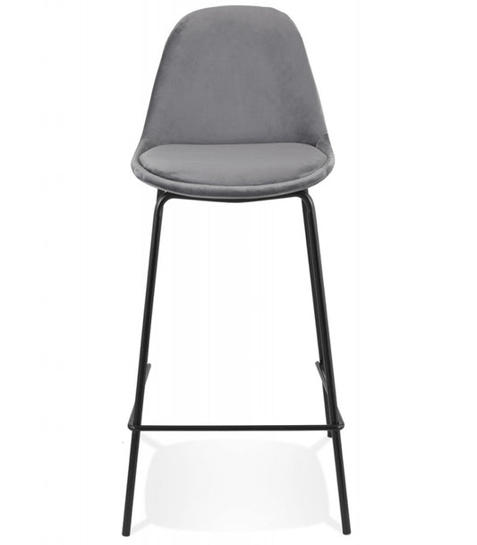 Tabouret snack mi-hauteur 'FENTON MINI' en velours gris et pied en métal noir