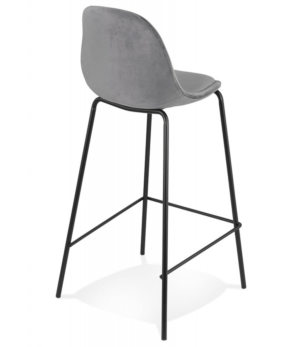 Tabouret snack mi-hauteur 'FENTON MINI' en velours gris et pied en métal noir