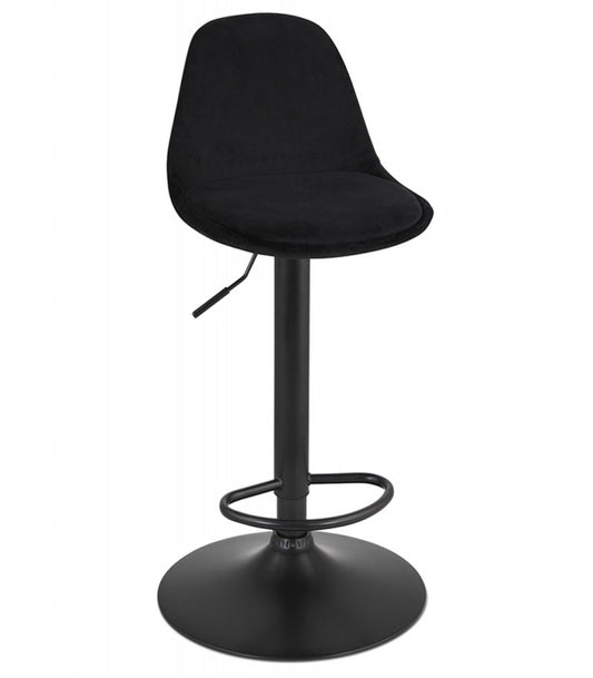 Tabouret réglable 'FINLEY' en velours noir et pied en métal noir