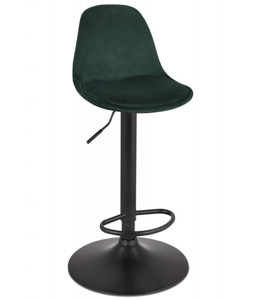 Tabouret réglable 'FINLEY' en velours vert et pied en métal noir