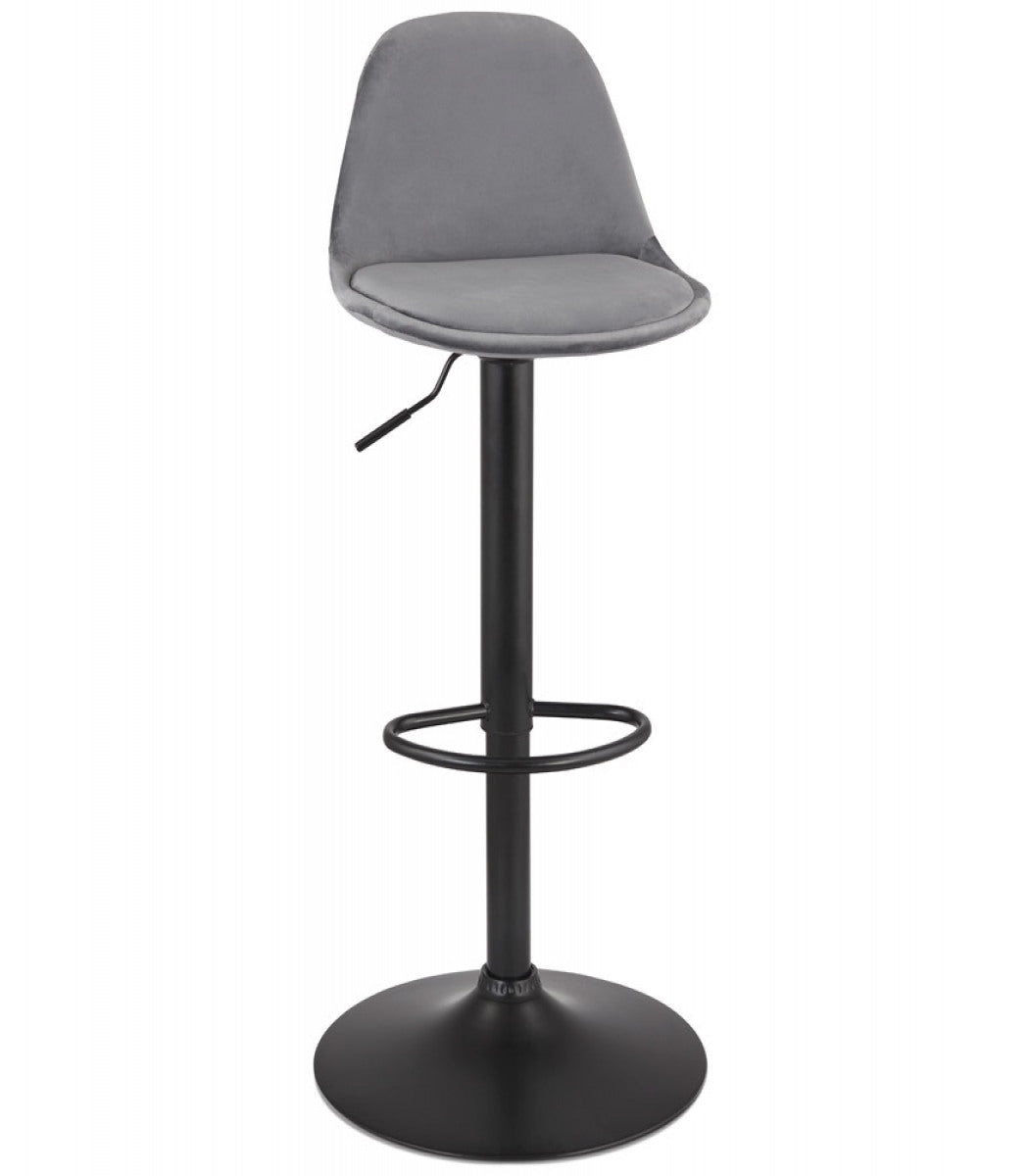 Tabouret réglable 'FINLEY' en velours gris et pied en métal noir