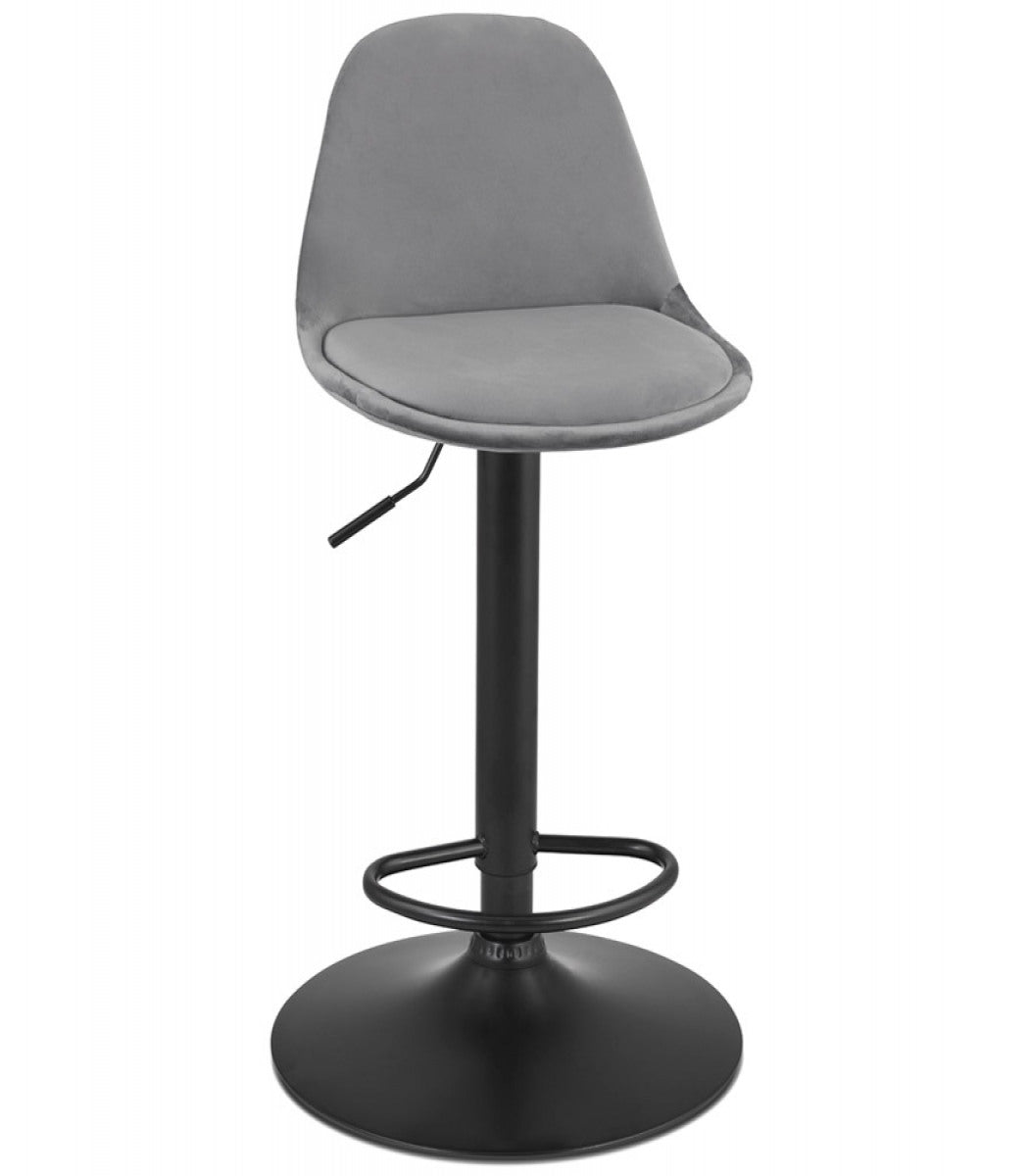 Tabouret réglable 'FINLEY' en velours gris et pied en métal noir