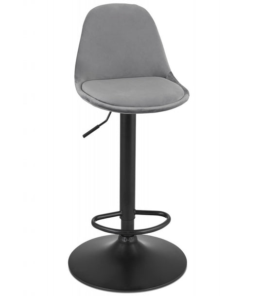 Tabouret réglable 'FINLEY' en velours gris et pied en métal noir