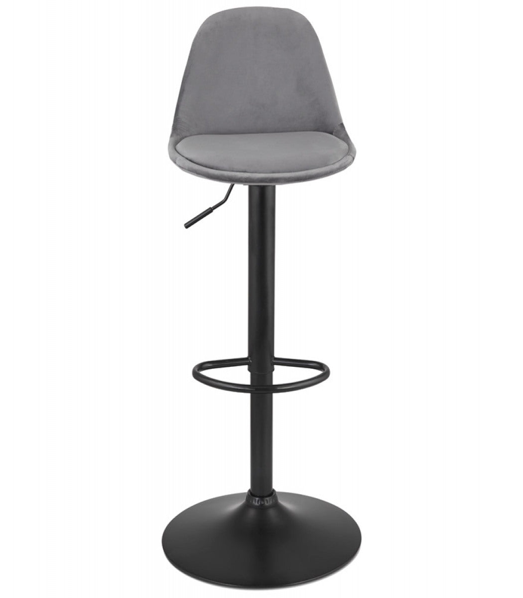 Tabouret réglable 'FINLEY' en velours gris et pied en métal noir