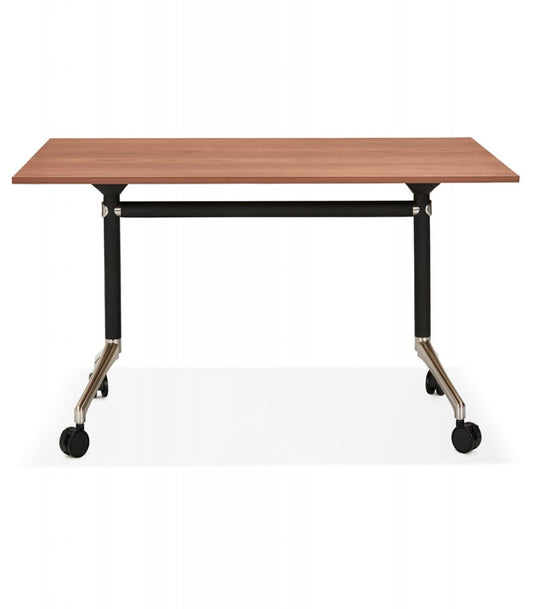 Bureau pliable 'FLEXO' sur roulettes en bois finition Noyer - 140x70 cm
