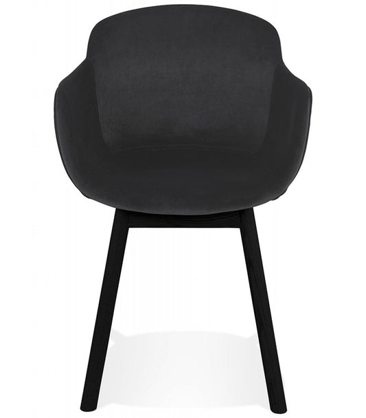 Chaise avec accoudoirs 'FRIDA' en velours noir et pieds en bois noir