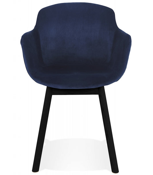 Chaise avec accoudoirs 'FRIDA' en velours bleu et pieds en bois noir