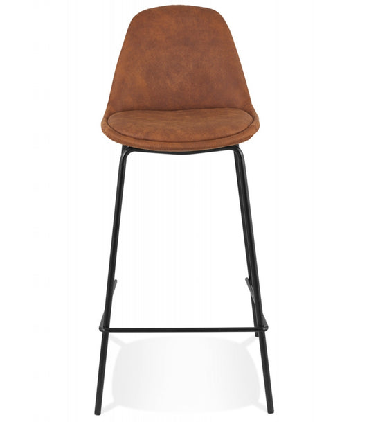 Tabouret snack mi-hauteur 'GIRON MINI' en microfibre brun et pied en métal noir