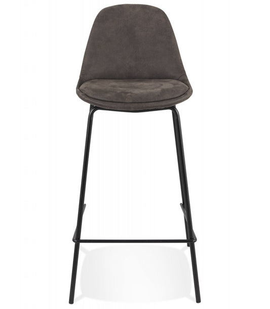 Tabouret snack mi-hauteur 'GIRON MINI' en microfibre gris foncé et pied en métal noir