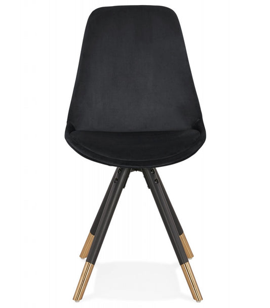 Chaise design 'HAMILTON' en velours noir et pieds en bois noir